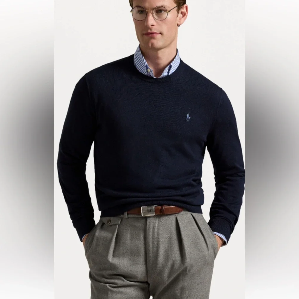 NWT Polo Ralph Lauren Men's 100% Cashmere Dark Blue Crewneck Sweater Size M - Picture 4 of 12